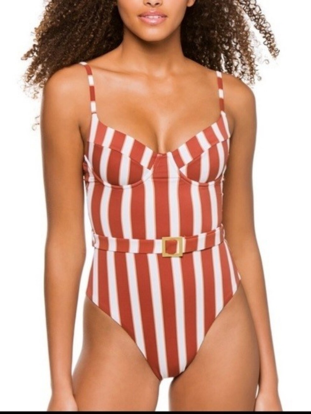 WeWoreWhat Striped Belted Underwire One Piece Swimsuit Size Small